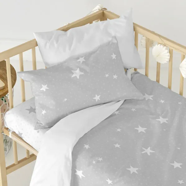 Fitted sheet HappyFriday BASIC KIDS White Grey 70 x 140 x 14 cm Stars