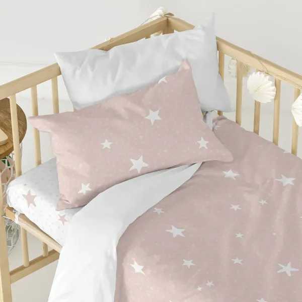 Fitted sheet HappyFriday BASIC KIDS White Pink 60 x 120 x 14 cm Stars