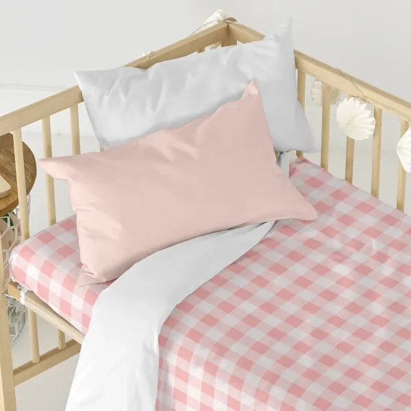 Fitted sheet HappyFriday BASIC KIDS Pink 60 x 120 x 14 cm Gingham