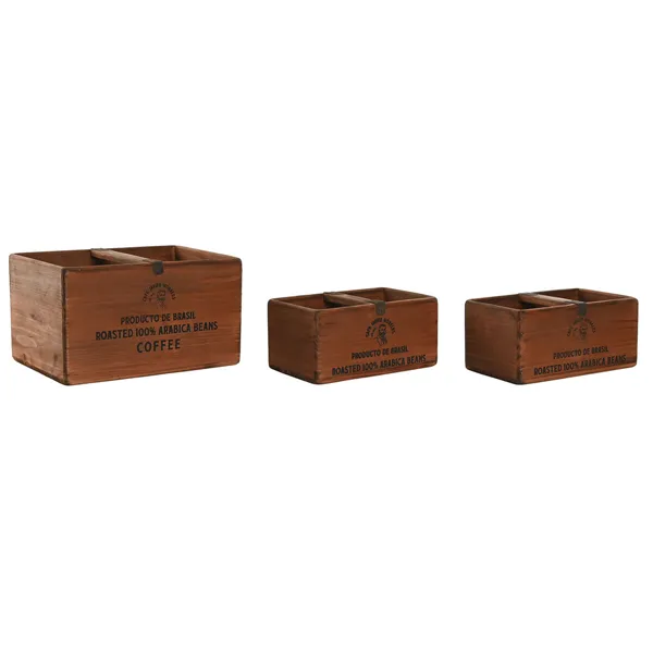 Storage boxes Home ESPRIT Brown Fir wood 35 x 25 x 20 cm 3 Pieces