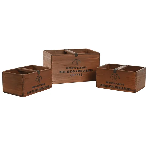 Storage boxes Home ESPRIT Brown Fir wood 35 x 25 x 20 cm 3 Pieces