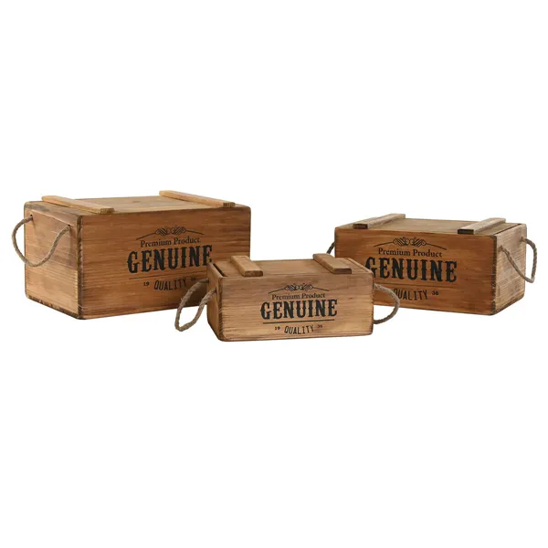 Storage boxes Home ESPRIT Genuine Natural Fir wood 38 x 24 x 20 cm 3 Pieces