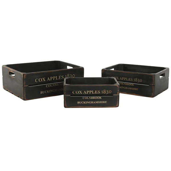 Storage boxes Home ESPRIT Cox Apples 1830 Black Fir wood 40 x 30 x 15 cm 3 Pieces