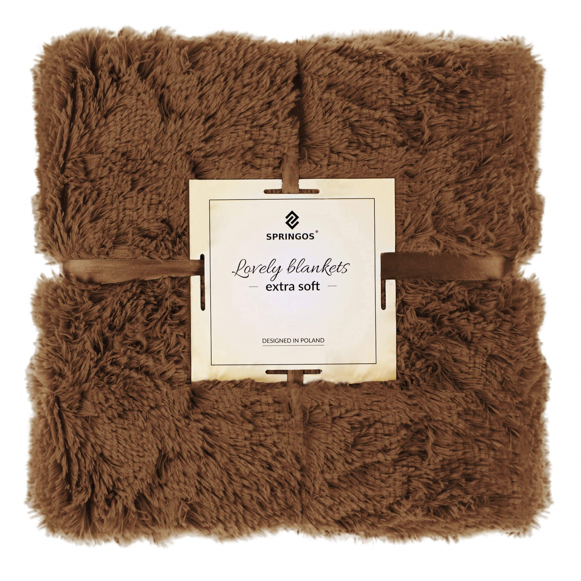 Bedspread Springos HA7070, reversible blanket 220x240 cm, sofa throw, brown