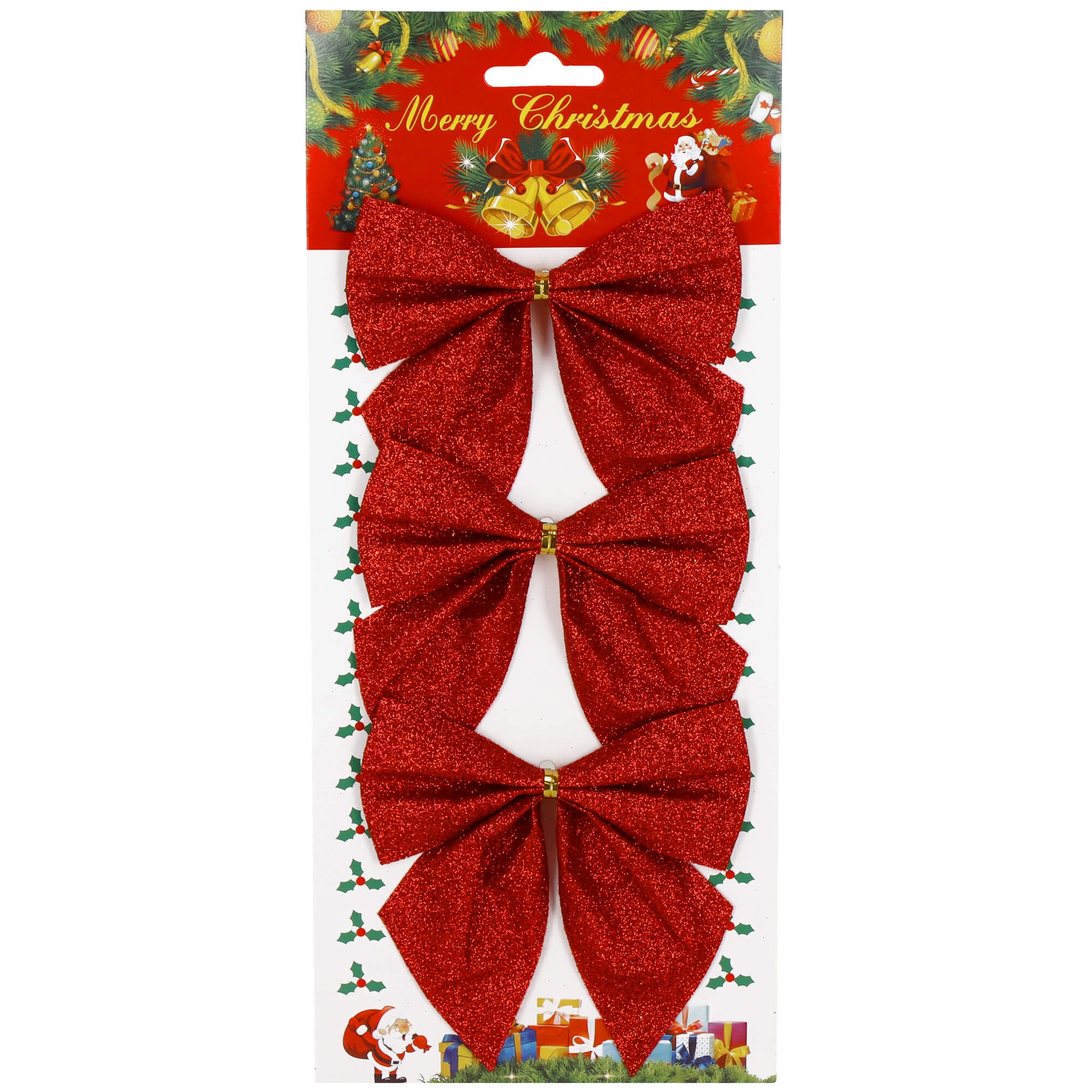 Christmas Bow Springos CA1292, 3 pcs, Glittery Red Ornament