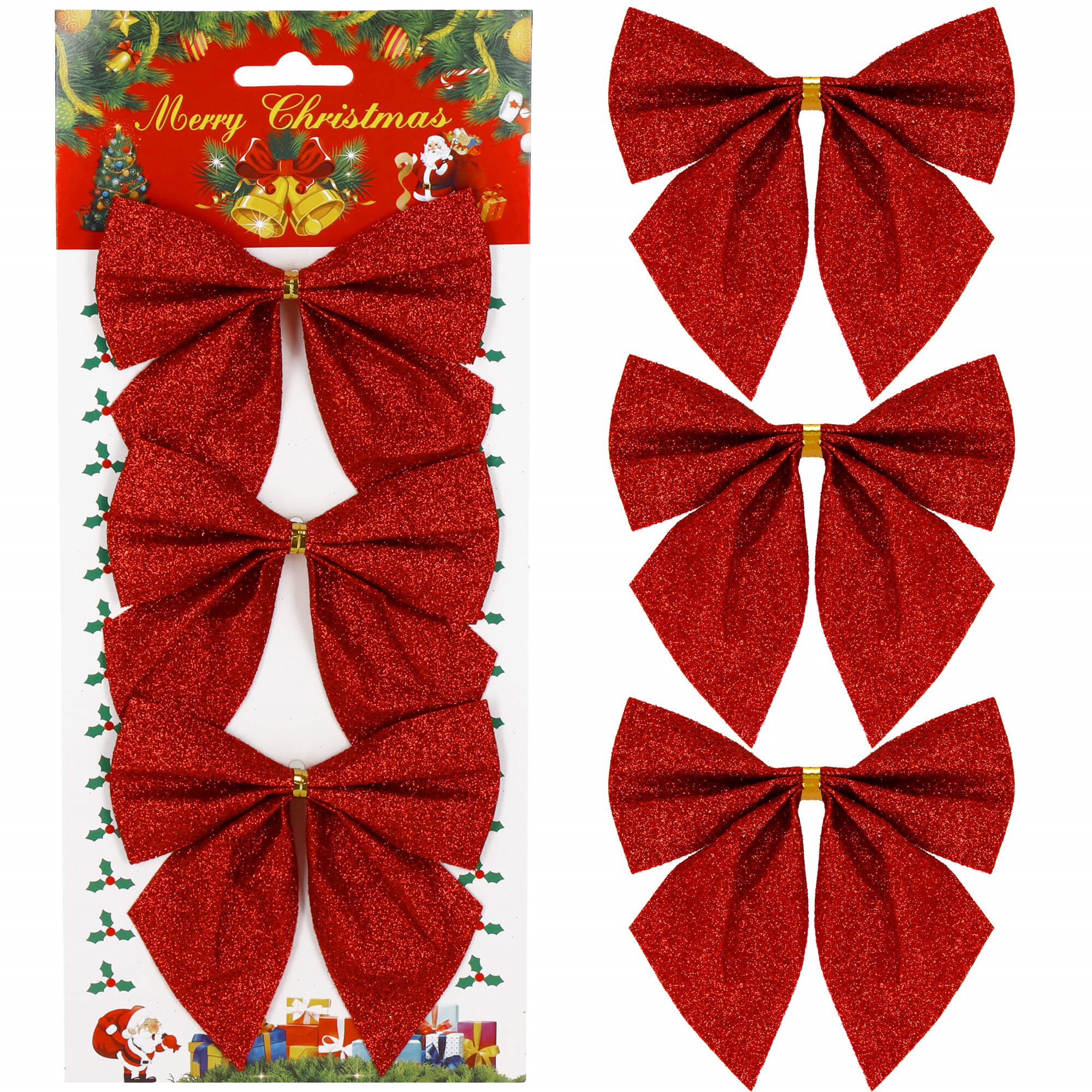 Christmas Bow Springos CA1292, 3 pcs, Glittery Red Ornament