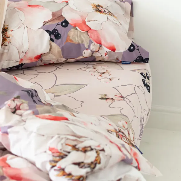 Fitted sheet HappyFriday White peonies Multicolour 90 x 200 x 32 cm