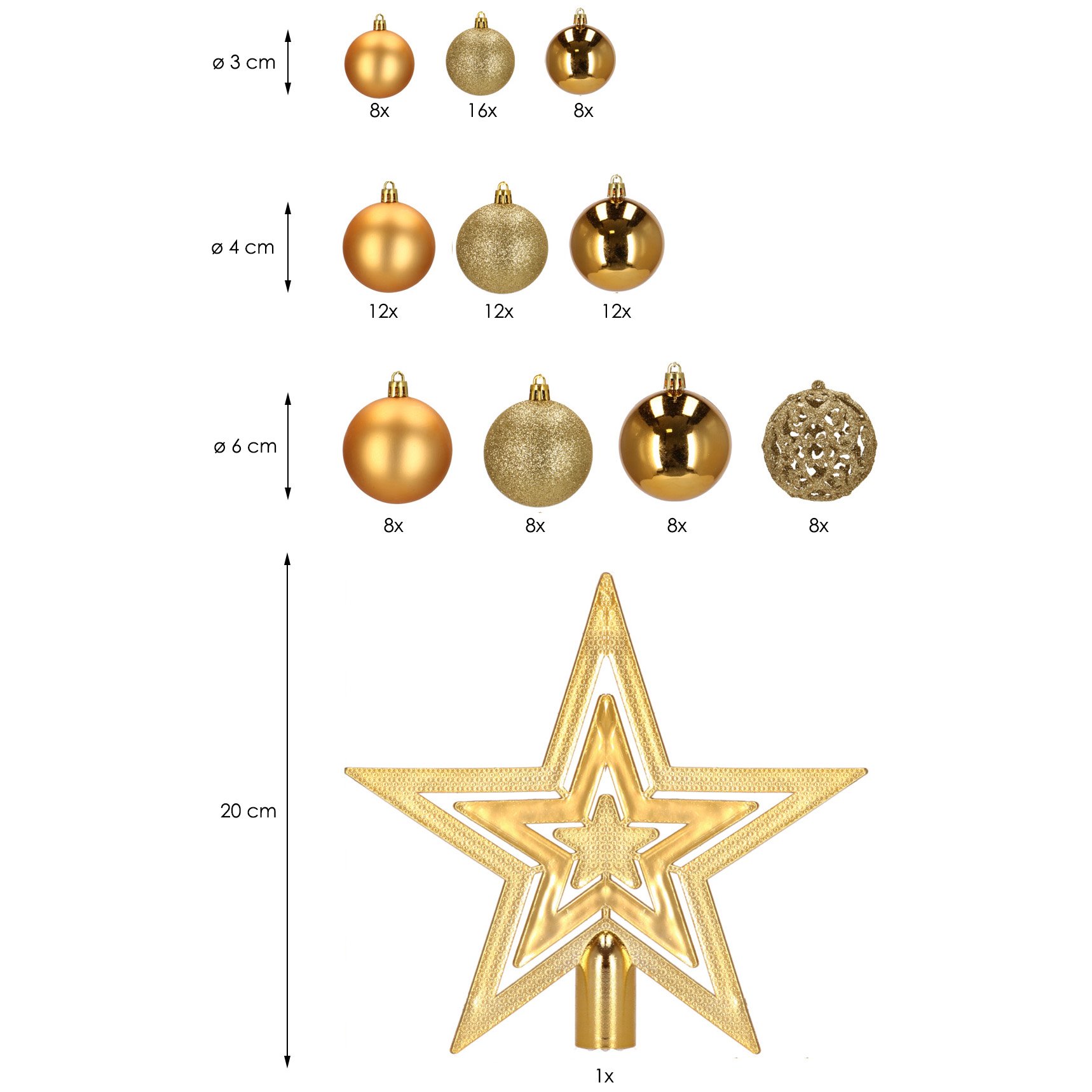 Christmas tree ornament set Springos CA0019, 6/4/3 cm, 100 pcs