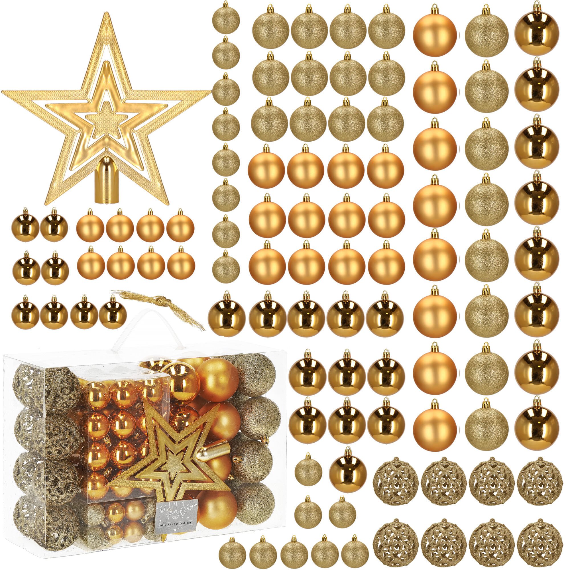 Christmas tree ornament set Springos CA0019, 6/4/3 cm, 100 pcs