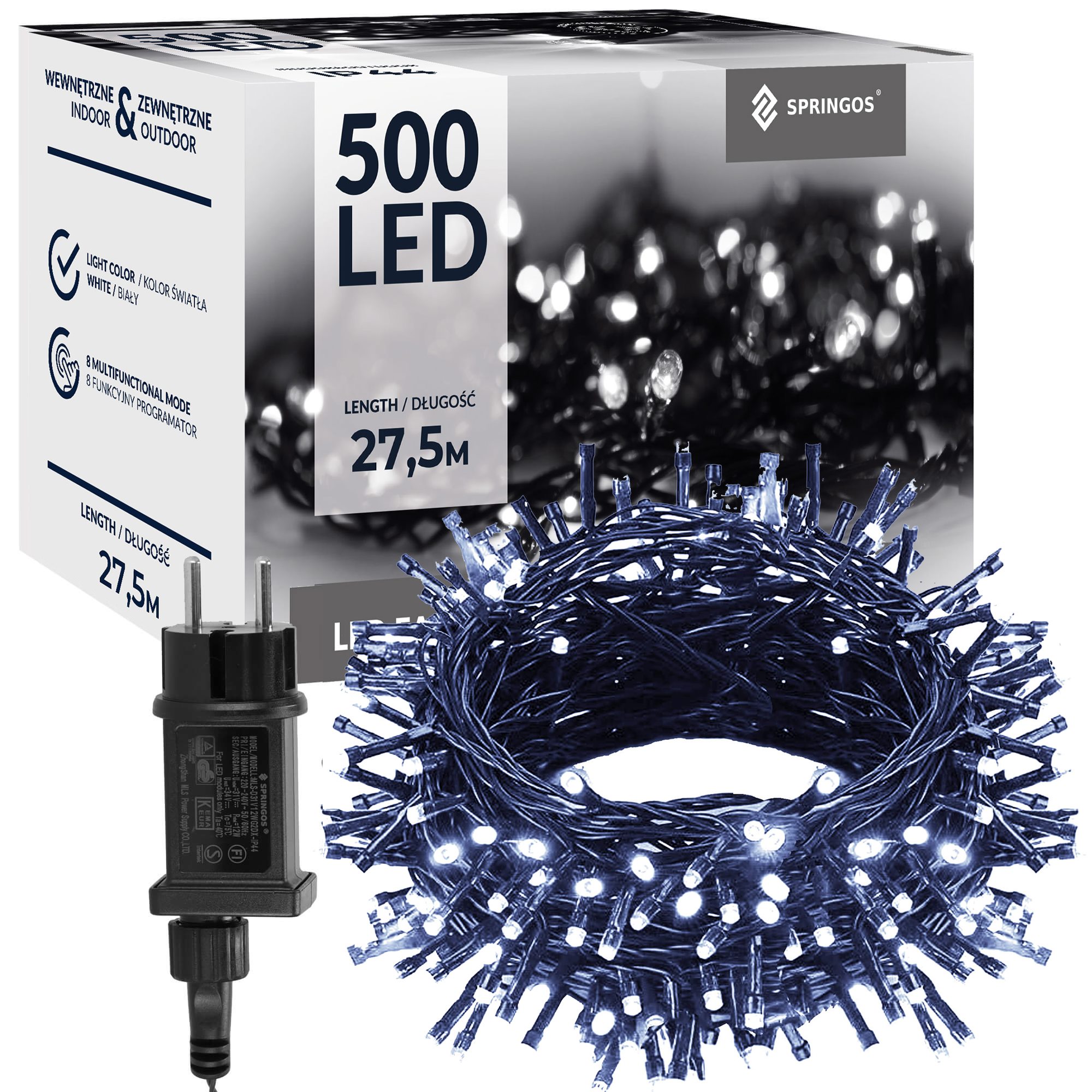 Christmas tree lights Springos CL0543, 500 LED, cold white + cold white flash, 27.5 m