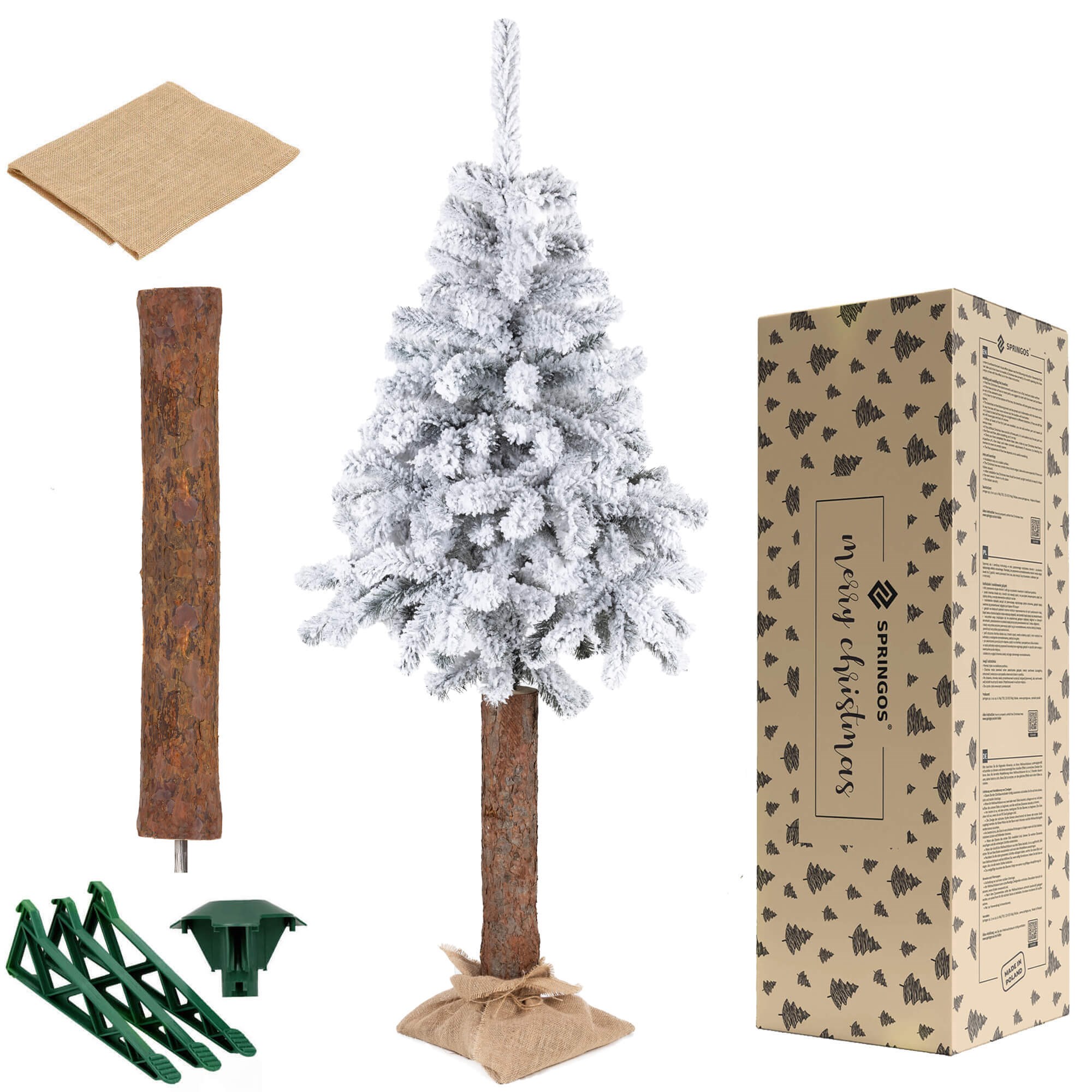 Artificial Christmas tree with snow Springos CT0202 on trunk 180 cm