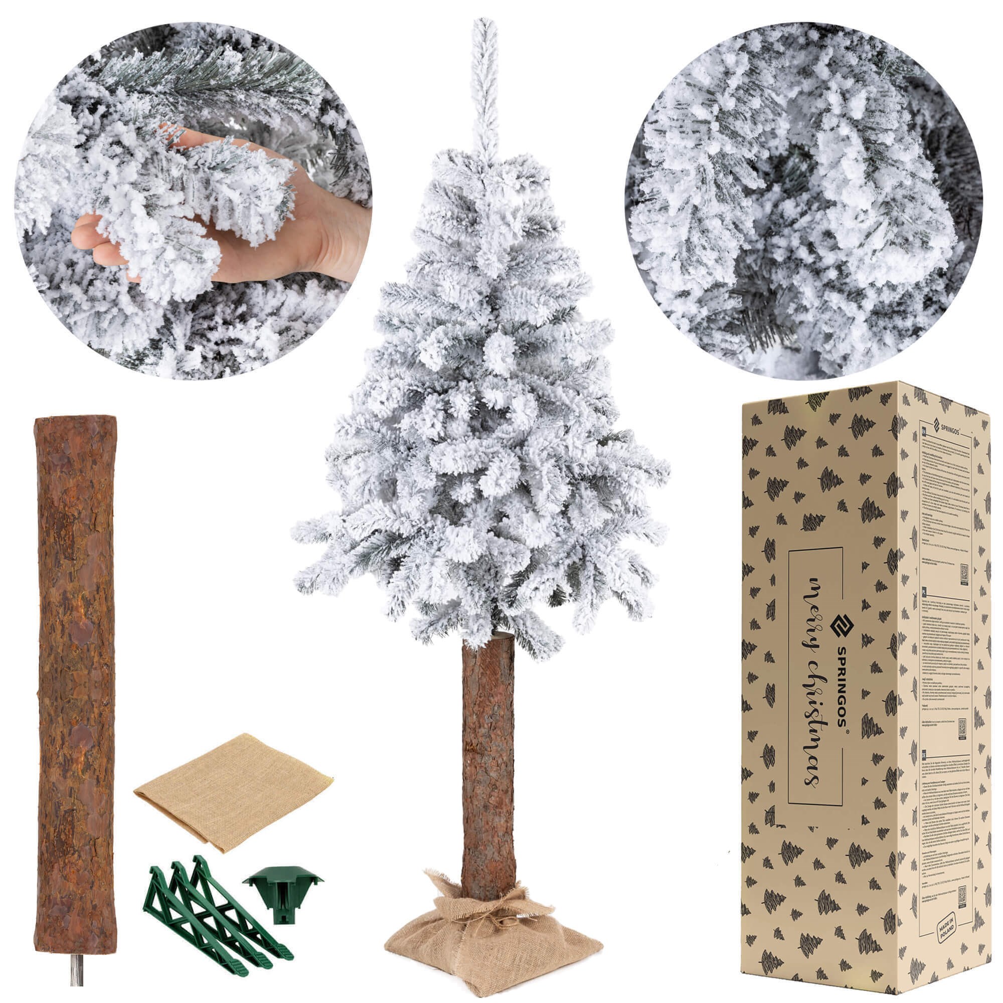 Artificial Christmas tree with snow Springos CT0202 on trunk 180 cm