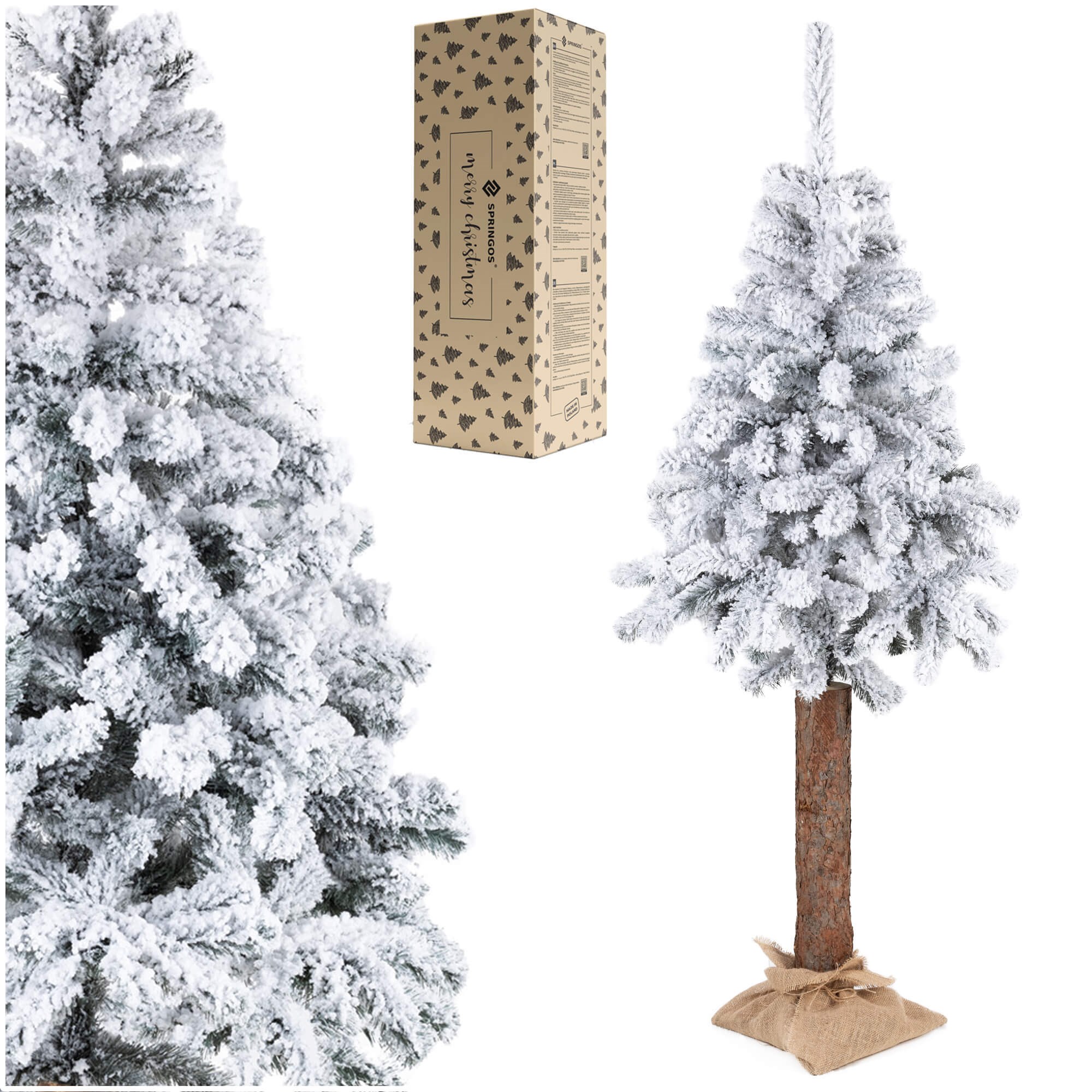 Artificial Christmas tree with snow Springos CT0202 on trunk 180 cm