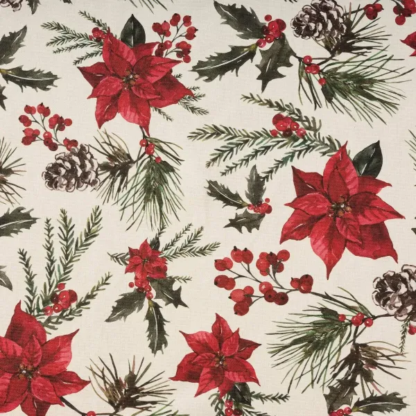 Stain-proof resined tablecloth Belum Christmas Flowers Red Green Natural 150 x 150 cm