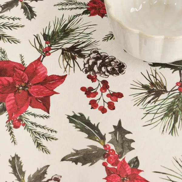 Stain-proof resined tablecloth Belum Christmas Flowers Red Green Natural 200 x 150 cm