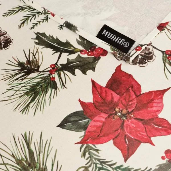 Stain-proof resined tablecloth Belum Christmas Flowers Red Green Natural 200 x 150 cm