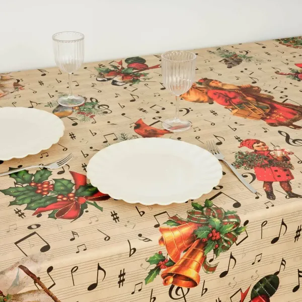 Stain-proof resined tablecloth Belum Christmas Sheet Music Black Red Green Linen 150 x 150 cm