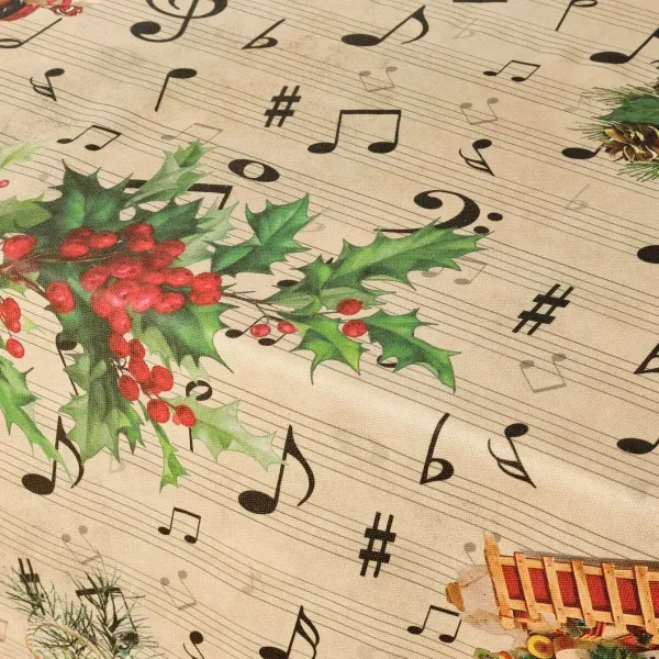 Stain-proof resined tablecloth Belum Christmas Sheet Music Black Red Green Linen 150 x 150 cm