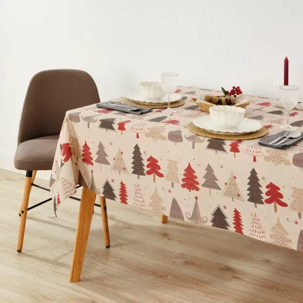 Stain-proof resined tablecloth Belum Laponia Red Grey Linen 150 x 150 cm