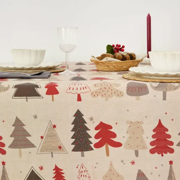 Stain-proof resined tablecloth Belum Laponia Red Grey Linen 150 x 150 cm