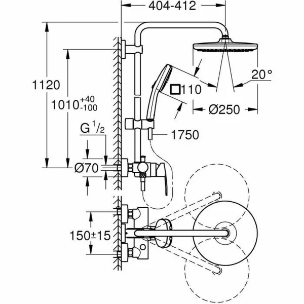 Shower Column Grohe Vitalio Comfort 250 ABS