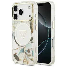 Guess IML Glitter Flowers Triangle MagSafe - Case iPhone 17 Pro Max (white)