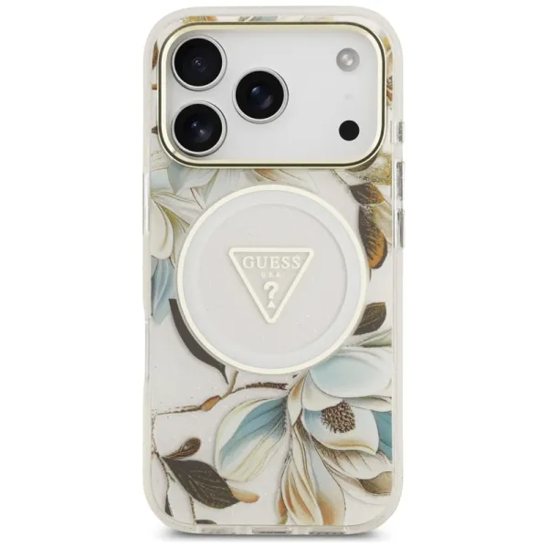 Guess IML Glitter Flowers Triangle MagSafe - Case iPhone 17 Pro Max (white)