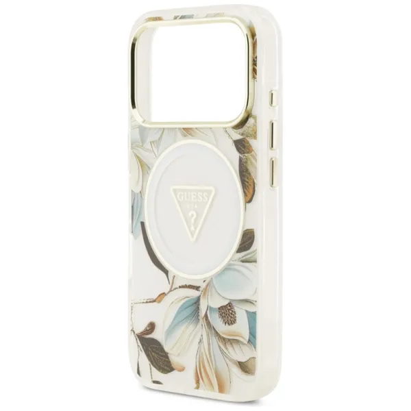 Guess IML Glitter Flowers Triangle MagSafe - Case iPhone 17 Pro Max (white)