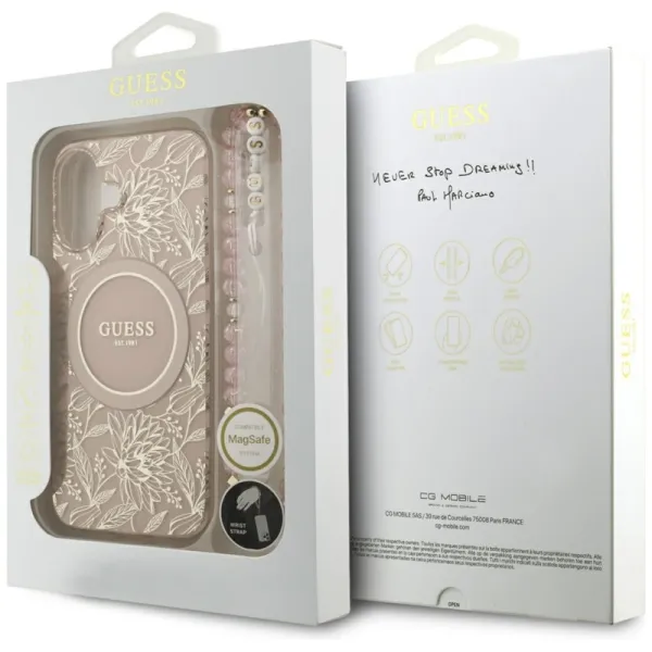 Guess IML Flowers Electro Pearl Strap MagSafe - Case iPhone 17 (pink)