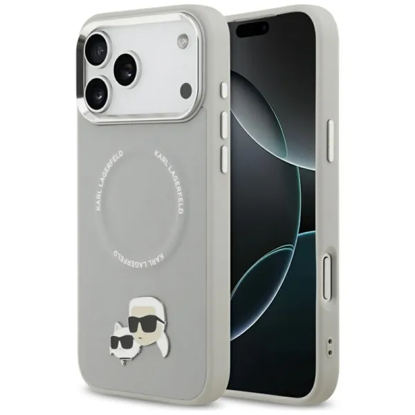 Karl Lagerfeld Karl & Choupette Pins MagSafe - Case for iPhone 17 Pro Max (gray)