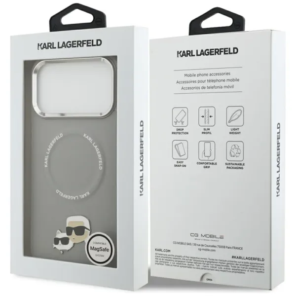 Karl Lagerfeld Karl & Choupette Pins MagSafe - Case for iPhone 17 Pro Max (gray)