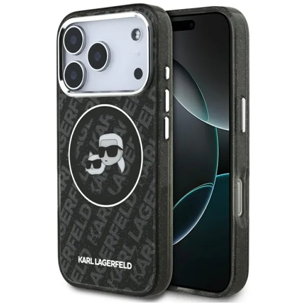 Karl Lagerfeld IML Glitter Karl & Choupette Heads Logo MagSafe - Case for iPhone 17 Pro (black)