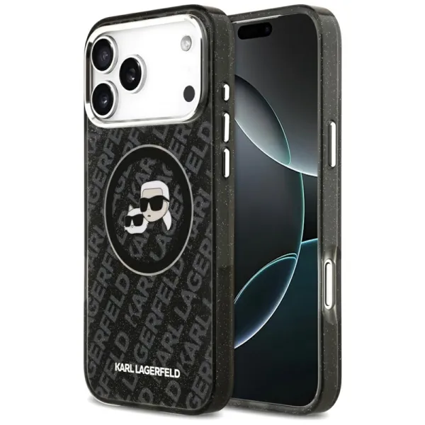 Karl Lagerfeld IML Glitter Karl & Choupette Heads Logo MagSafe - Case for iPhone 17 Pro Max (black)