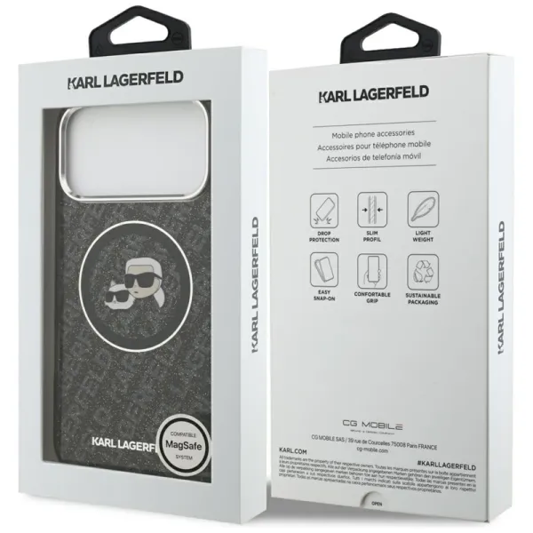 Karl Lagerfeld IML Glitter Karl & Choupette Heads Logo MagSafe - Case for iPhone 17 Pro Max (black)