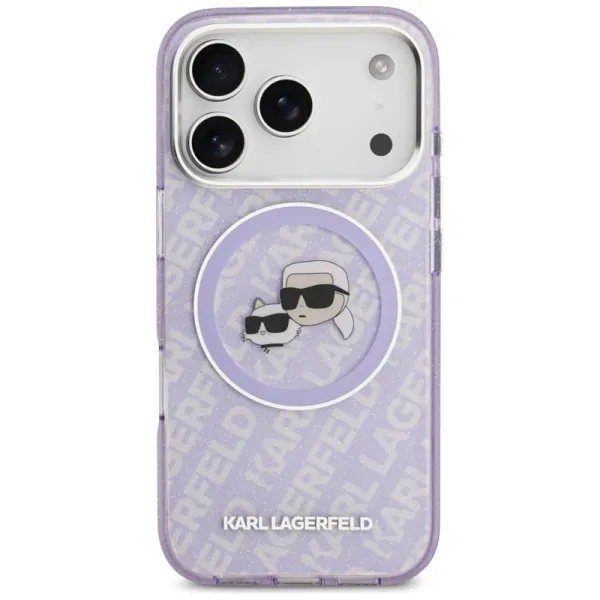 Karl Lagerfeld IML Glitter Karl & Choupette Heads Logo MagSafe - Case for iPhone 17 Pro (purple)