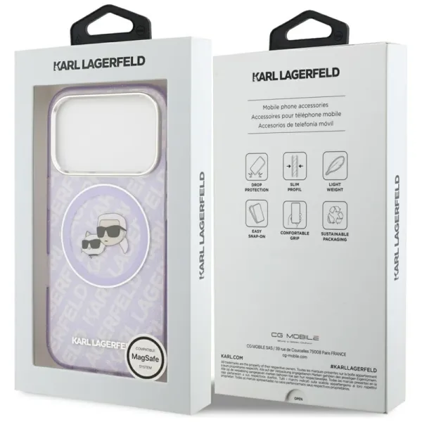 Karl Lagerfeld IML Glitter Karl & Choupette Heads Logo MagSafe - Case for iPhone 17 Pro (purple)