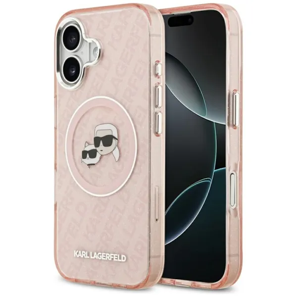 Karl Lagerfeld IML Glitter Karl & Choupette Heads Logo MagSafe - Case for iPhone 17 (pink)