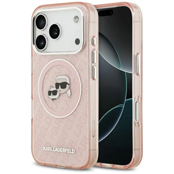 Karl Lagerfeld IML Glitter Karl & Choupette Heads Logo MagSafe - Case for iPhone 17 Pro (pink)