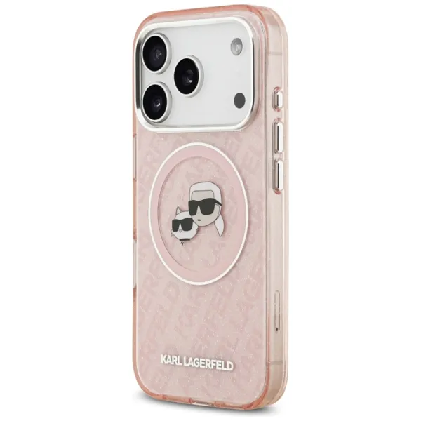 Karl Lagerfeld IML Glitter Karl & Choupette Heads Logo MagSafe - Case for iPhone 17 Pro (pink)