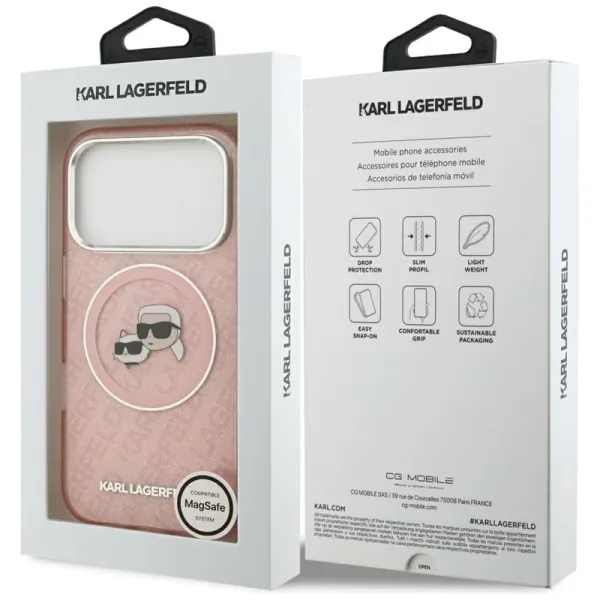 Karl Lagerfeld IML Glitter Karl & Choupette Heads Logo MagSafe - Case for iPhone 17 Pro (pink)