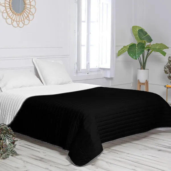 Reversible Bedspread HappyFriday Basic Dash Black 180 x 260 cm