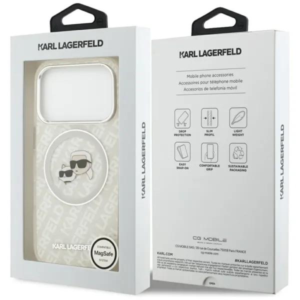 Karl Lagerfeld IML Glitter Karl & Choupette Heads Logo MagSafe - Case for iPhone 17 Pro (gray)
