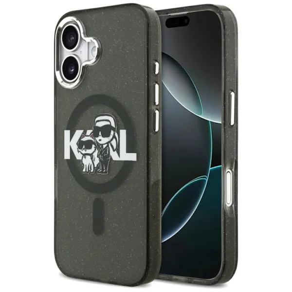 Karl Lagerfeld IML Glitter Karl & Choupette Sketch Logo MagSafe - Case iPhone 17 (Black)