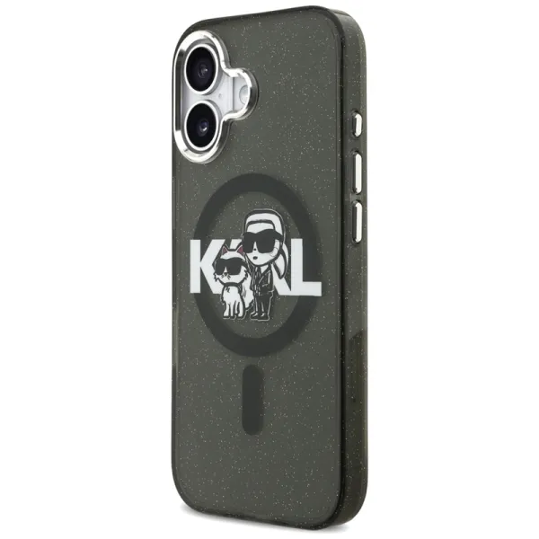 Karl Lagerfeld IML Glitter Karl & Choupette Sketch Logo MagSafe - Case iPhone 17 (Black)