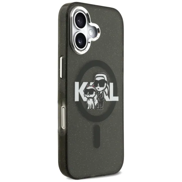 Karl Lagerfeld IML Glitter Karl & Choupette Sketch Logo MagSafe - Case iPhone 17 (Black)