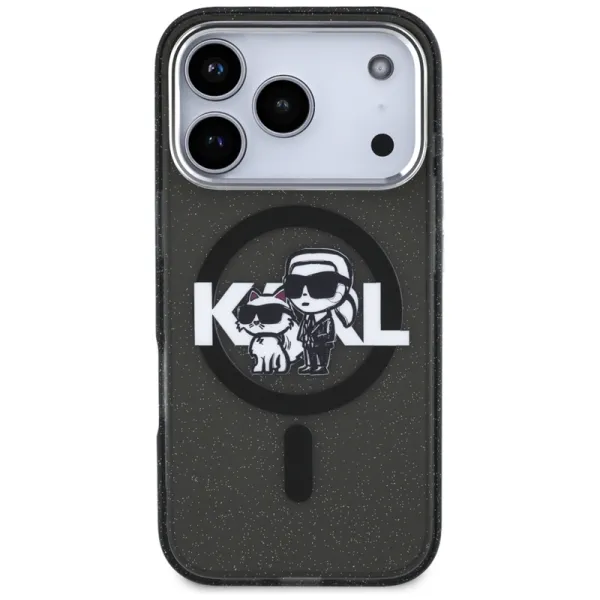 Karl Lagerfeld IML Glitter Karl & Choupette Sketch Logo MagSafe - Case iPhone 17 Pro (Black)