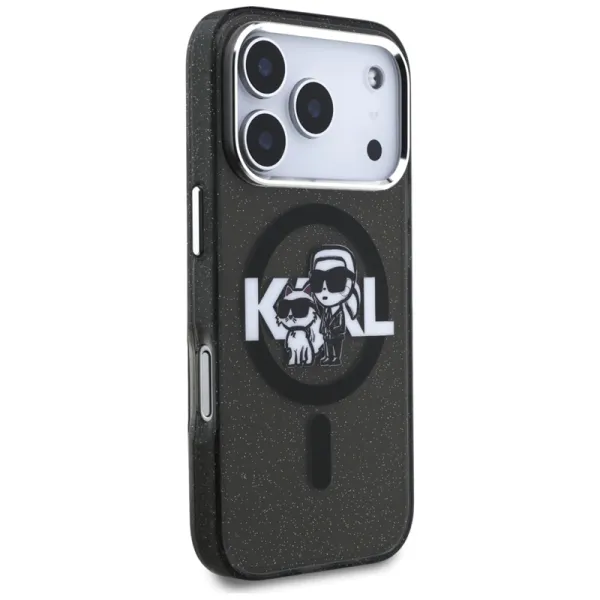 Karl Lagerfeld IML Glitter Karl & Choupette Sketch Logo MagSafe - Case iPhone 17 Pro (Black)