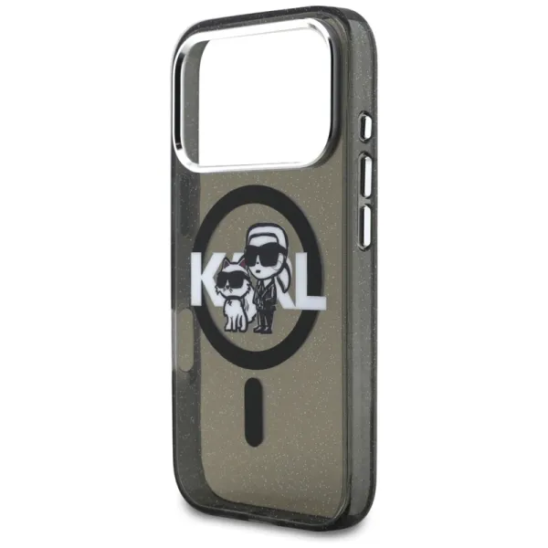 Karl Lagerfeld IML Glitter Karl & Choupette Sketch Logo MagSafe - Case iPhone 17 Pro (Black)