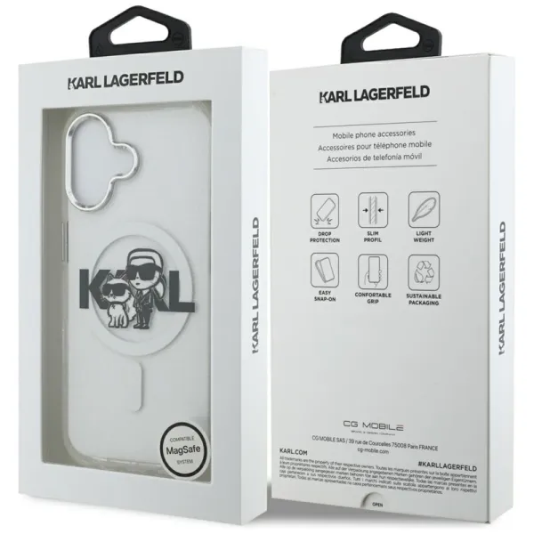 Karl Lagerfeld IML Glitter Karl & Choupette Sketch Logo MagSafe - Case for iPhone 17 (transparent)