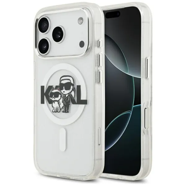 Karl Lagerfeld IML Glitter Karl & Choupette Sketch Logo MagSafe - Case for iPhone 17 Pro (transparent)